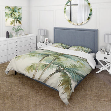 Green Minimalims Palm Trees I - Duvet Cover Set